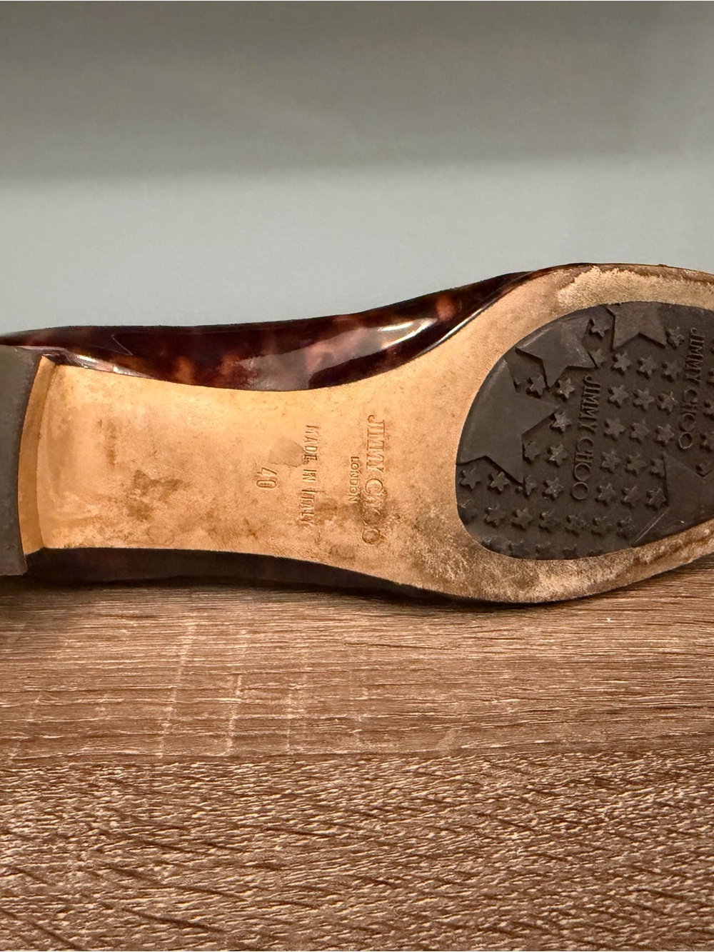 Vintage Jimmy Choo Tortoiseshell Brown Pumps Gold Block Heel & Hardware -Size 40 - Picture 9 of 10